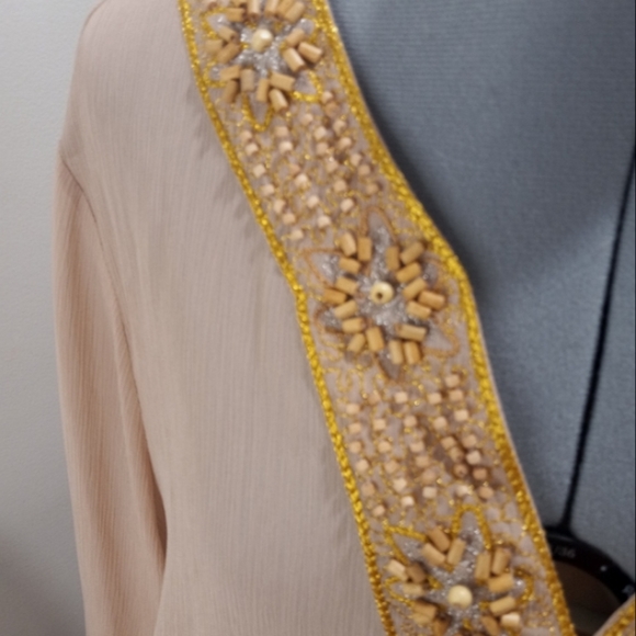 Apostrophe Beige Sheer Top With V-Neck Embellished  Size XL - Picture 3 of 6